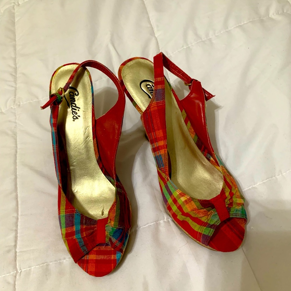 Candies Size 10 Red Multi-Color Platform Heels Cl… - image 1